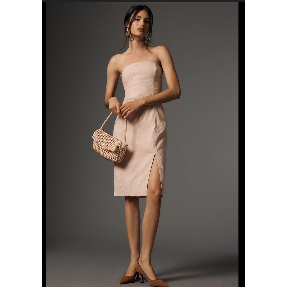 By Anthropologie Pink Strapless Side-Slit Dress Small NWT